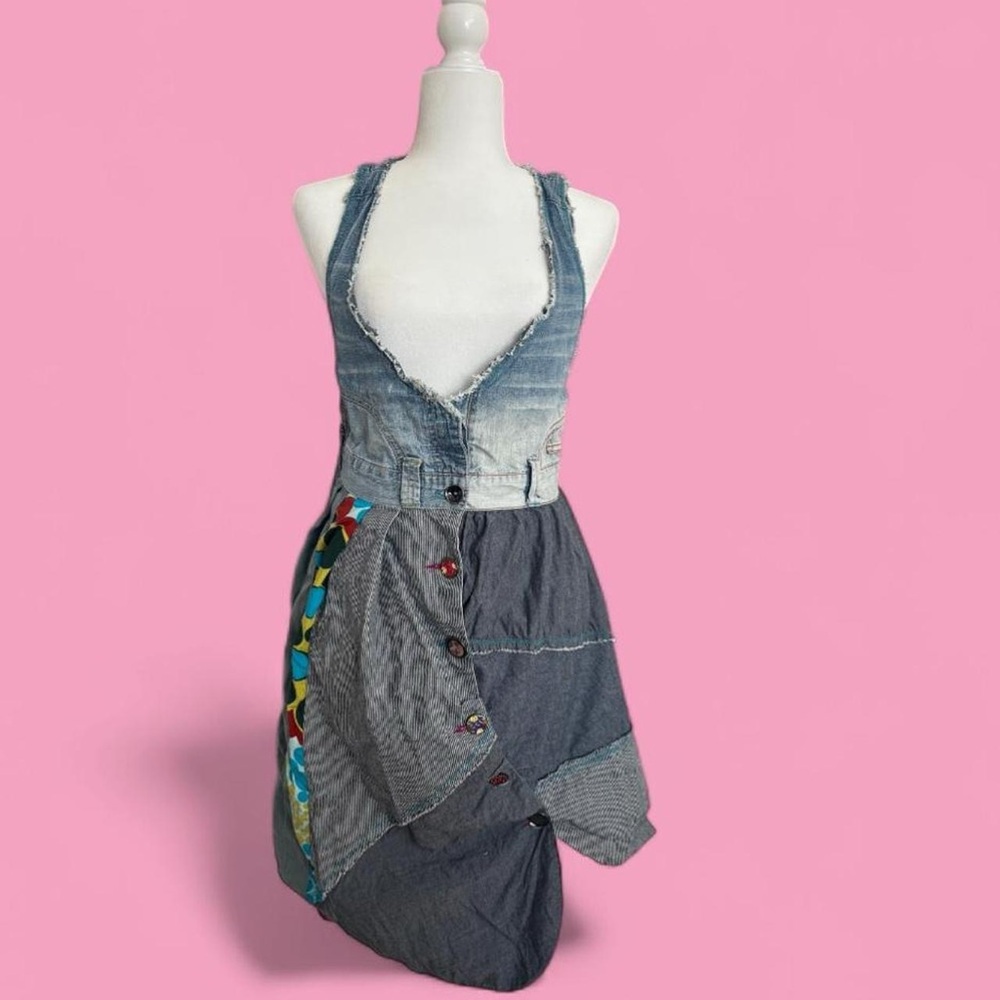 Vintage Desigual Denim Patchwork Assymetrical Flo… - image 1